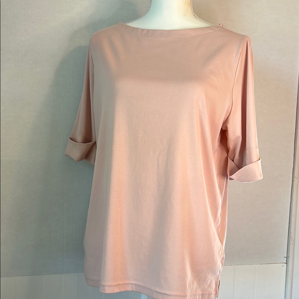 Lauren Ralph Lauren Round Neck Cuffed Elbow Sleeve Blush Pink Top Sz 1X